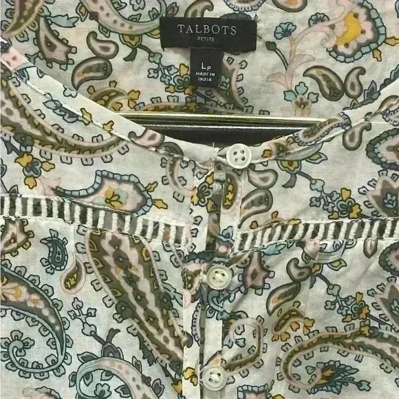 Talbots Boho Paisley Lightweight Cotton Top Size Large Petite Grandma Bohemian - Picture 3 of 10